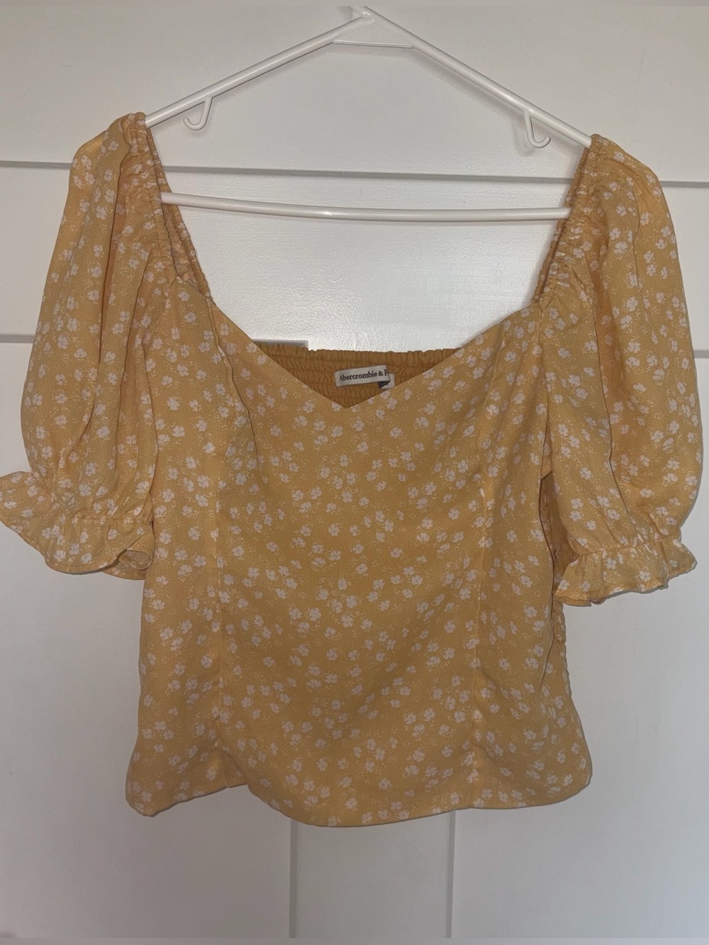Abercrombie and Fitch Puff Sleeve Sweetheart Corset Top Yellow White Size Medium